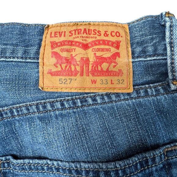 Levis 527 Slim Fit Bootcut Jeans Mens 33x32 Cotton Med Wash Blue Denim Western - Picture 3 of 12